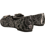 Dolce & Gabbana Silver Crystal Loafer Lace Ballet Flats Shoes LA12356-37