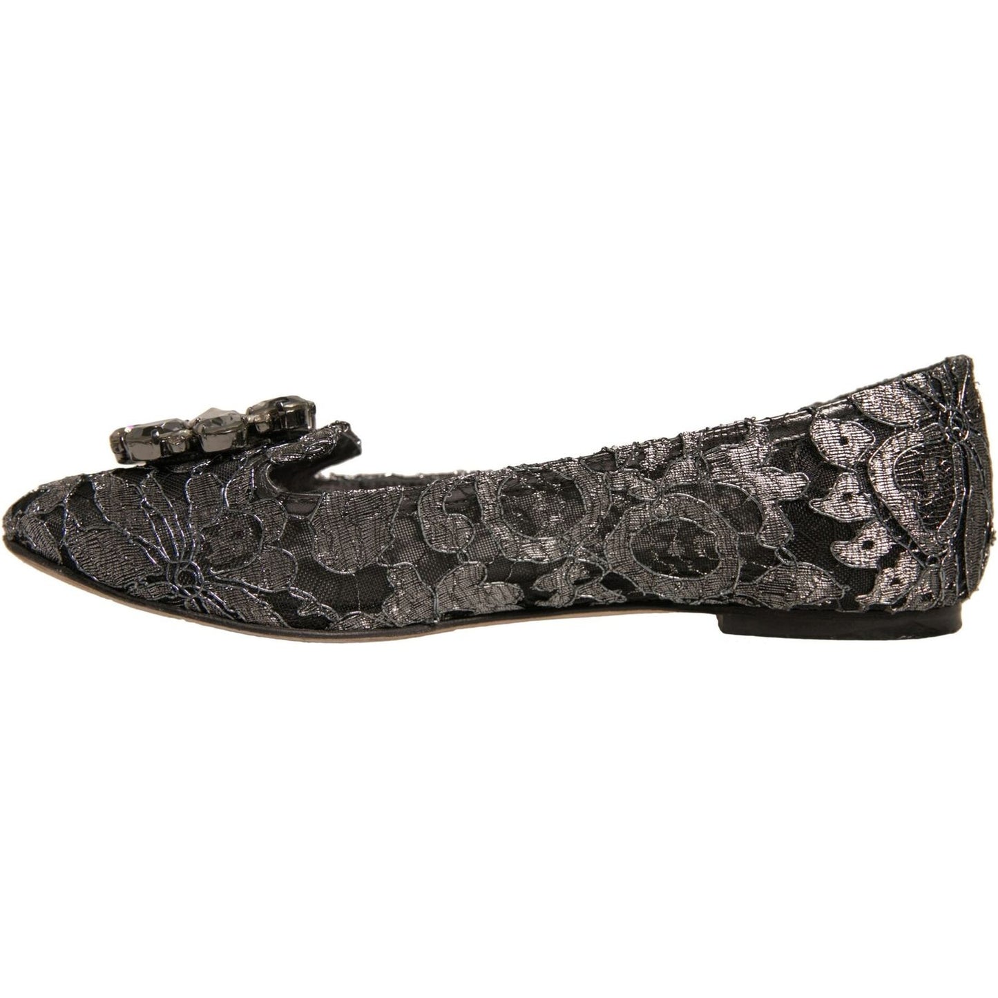 Dolce & Gabbana Silver Crystal Loafer Lace Ballet Flats Shoes LA12356-37