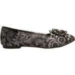 Dolce & Gabbana Silver Crystal Loafer Lace Ballet Flats Shoes LA12356-37
