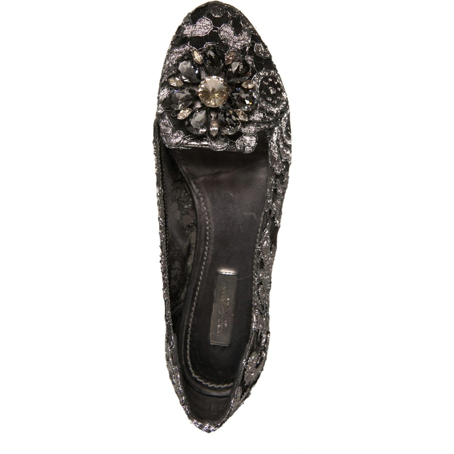 Dolce & Gabbana Silver Crystal Loafer Lace Ballet Flats Shoes LA12356-37