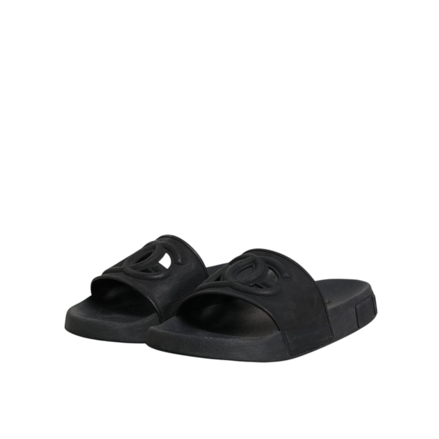 Dolce & Gabbana Black Rubber Slides Sandals Beachwear Shoes