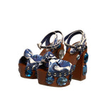 Dolce & Gabbana Multicolor Majolica Embellished Wedge Sandals Shoes