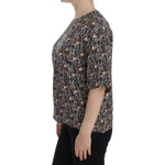 Dolce & Gabbana Gray Gold Key Print Silk Blouse T-shirt