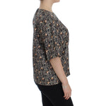 Dolce & Gabbana Gray Gold Key Print Silk Blouse T-shirt