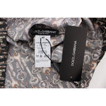 Dolce & Gabbana Gray Gold Key Print Silk Blouse T-shirt