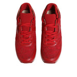 Dolce & Gabbana Red Floral Lace Leather Sneakers Shoes