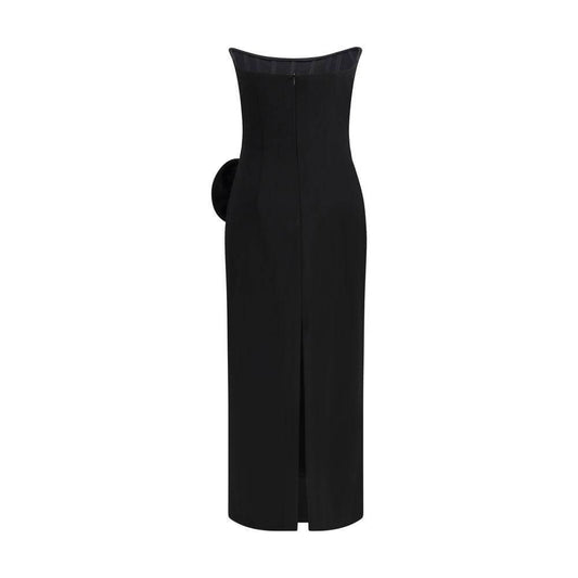 Magda Butrym long evening dress with back zip and three-dimensional rose detail, showcasing a slim, elegant silhouette.