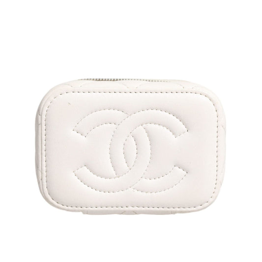 Chanel White Matelasse Lambskin Gold Chain Shoulder Vanity Mirror CHA211