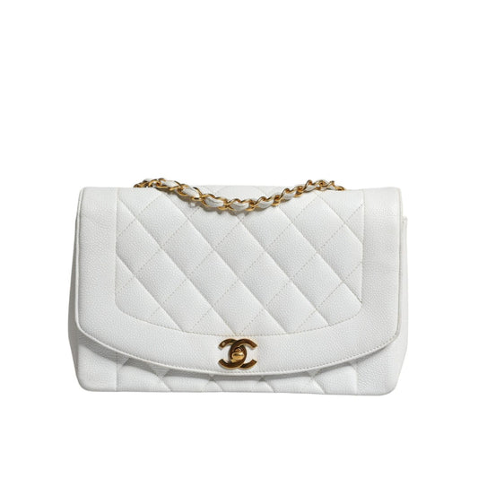 Chanel White Medium Classic DIANA Shoulder Bag Gold Plated Purse CHA40