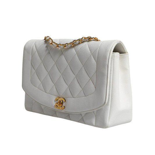 Chanel White Medium Classic DIANA Shoulder Bag Gold Plated Purse CHA40