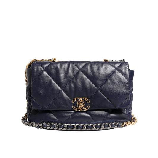 Chanel Blue Leather Large Quilted Chain Hand Shoulder Bag CHA194