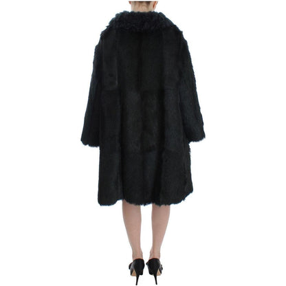 Dolce & Gabbana Black Goat Fur Shearling Long Jacket Coat