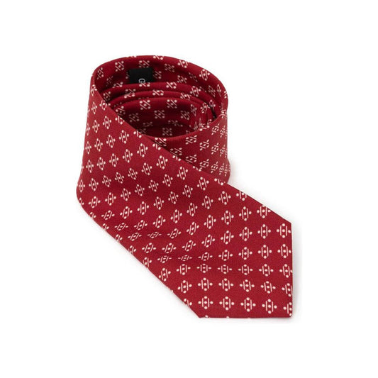 Giorgio Armani red jacquard silk tie with symmetrical pattern, made in Italy. Stylish men's accessory, SKU: 24OTT328.