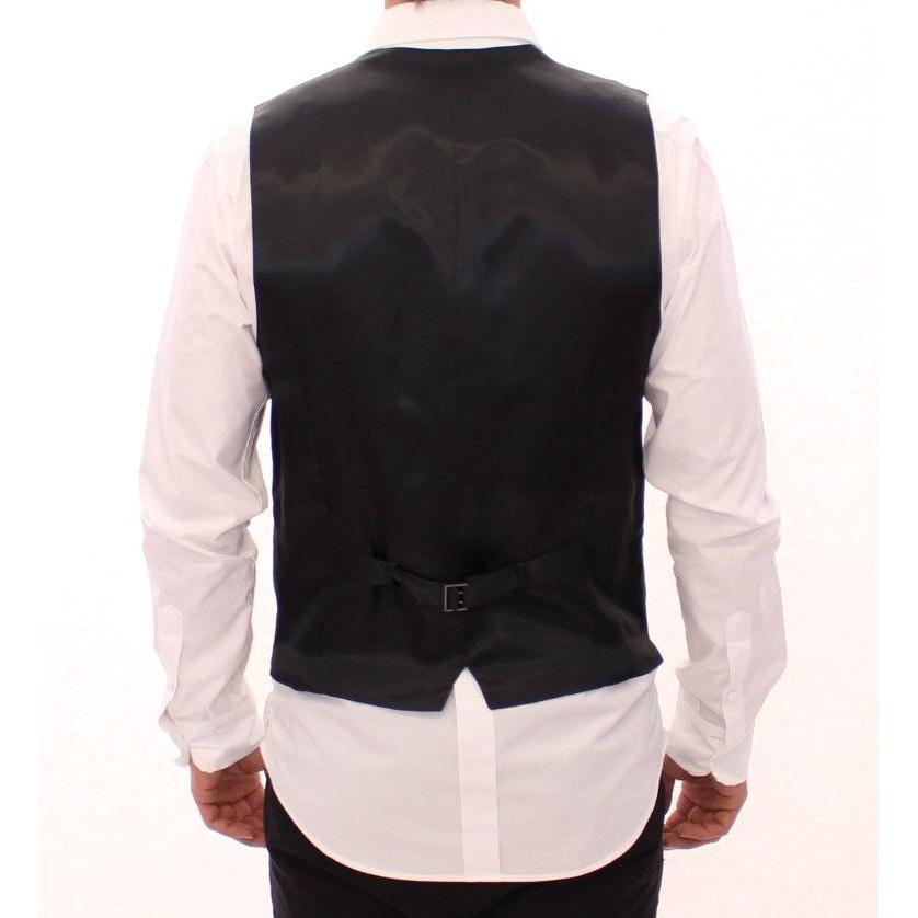 Dolce & Gabbana Gray Striped Wool Single Breasted Vest