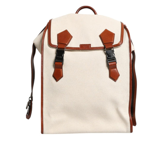 Dolce & Gabbana Beige Brown Canvas Leather EDGE Travel Men Back Pack Bag BAG4058
