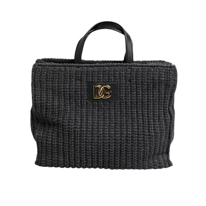 Dolce & Gabbana Black Large Knitted Crochet Shoulder Shopper DG Logo Bag