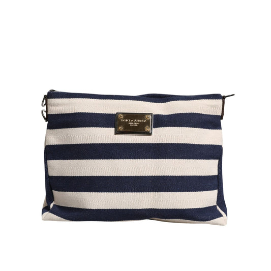 Dolce & Gabbana Blue White Stripes Logo Plaque Tote Bag