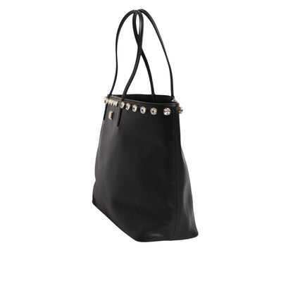 Dolce & Gabbana Black Crystal Leather Shopping Women Tote Bag