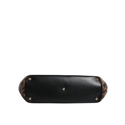 Dolce & Gabbana Brown Black Calfskin Leopard Print Shoulder Tote Bag