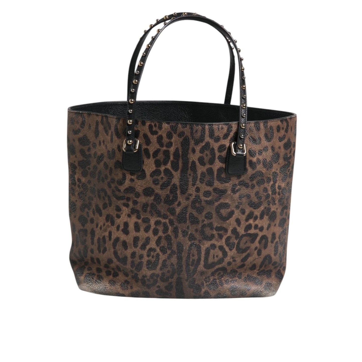 Dolce & Gabbana Brown Black Calfskin Leopard Print Shoulder Tote Bag