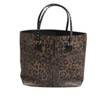 Dolce & Gabbana Brown Black Calfskin Leopard Print Shoulder Tote Bag