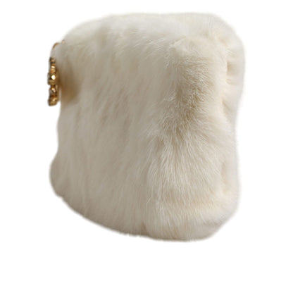 Dolce & Gabbana White Fur Handbag Clutch Purse Pouch Bag