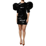 Dolce & Gabbana Black Patent Leather Puff Sleeves Mini Dress