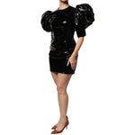 Dolce & Gabbana Black Patent Leather Puff Sleeves Mini Dress