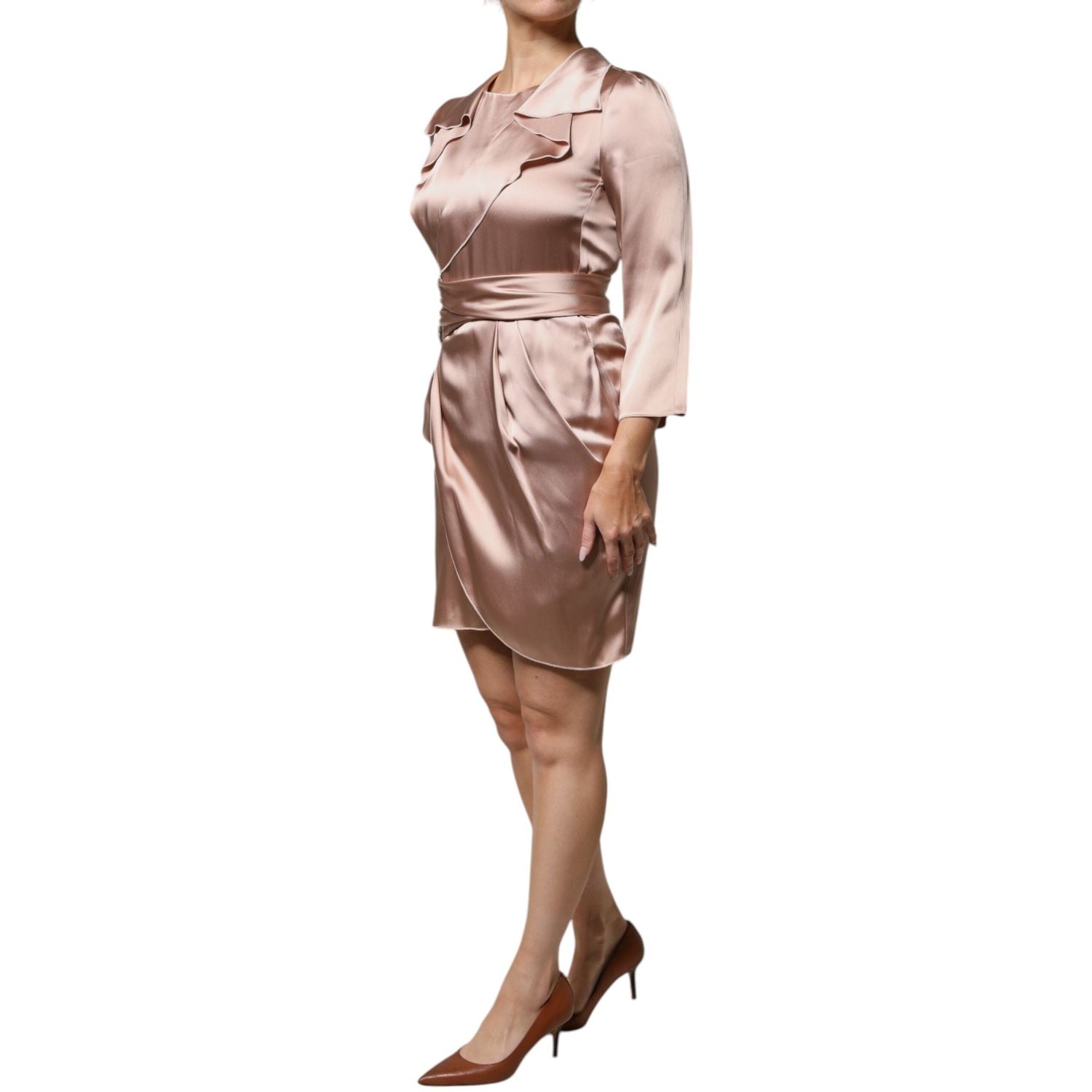 Emporio Armani Pink Satin Long Sleeves Sheath Wrap Mini Dress