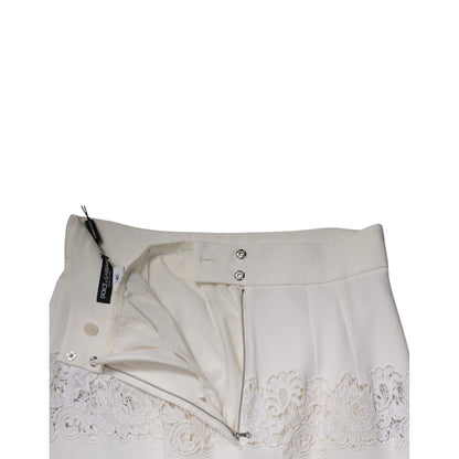 Dolce & Gabbana White Floral Lace High Waist Pencil Cut Skirt