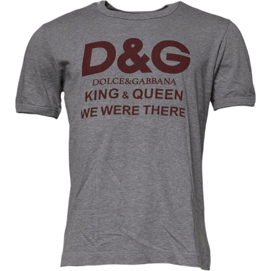 Dolce & Gabbana gray logo print crew neck cotton t-shirt for men, featuring a stylish regular fit, made in Italy.