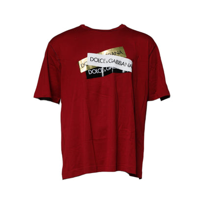Dolce & Gabbana Red Logo Tape Cotton Crew Neck T-shirt