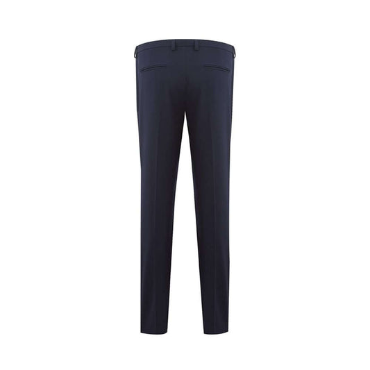 Back view of Lardini elegant blue wool pants for women, showcasing Italian craftsmanship and classic style.