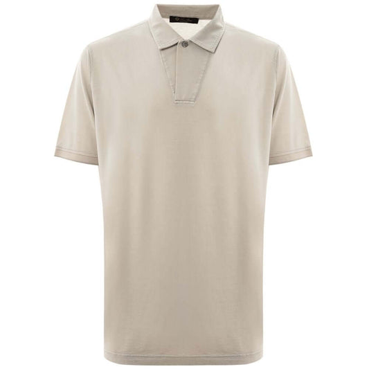 Loro Piana gray cotton polo shirt, ice color short sleeve with classic collar, 44% silk, 56% cotton, made in Italy. SKU: 24OTT39
