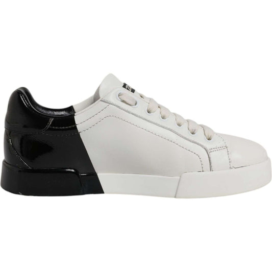 Dolce & Gabbana White Black Logo Portofino Men Sneaker Shoes