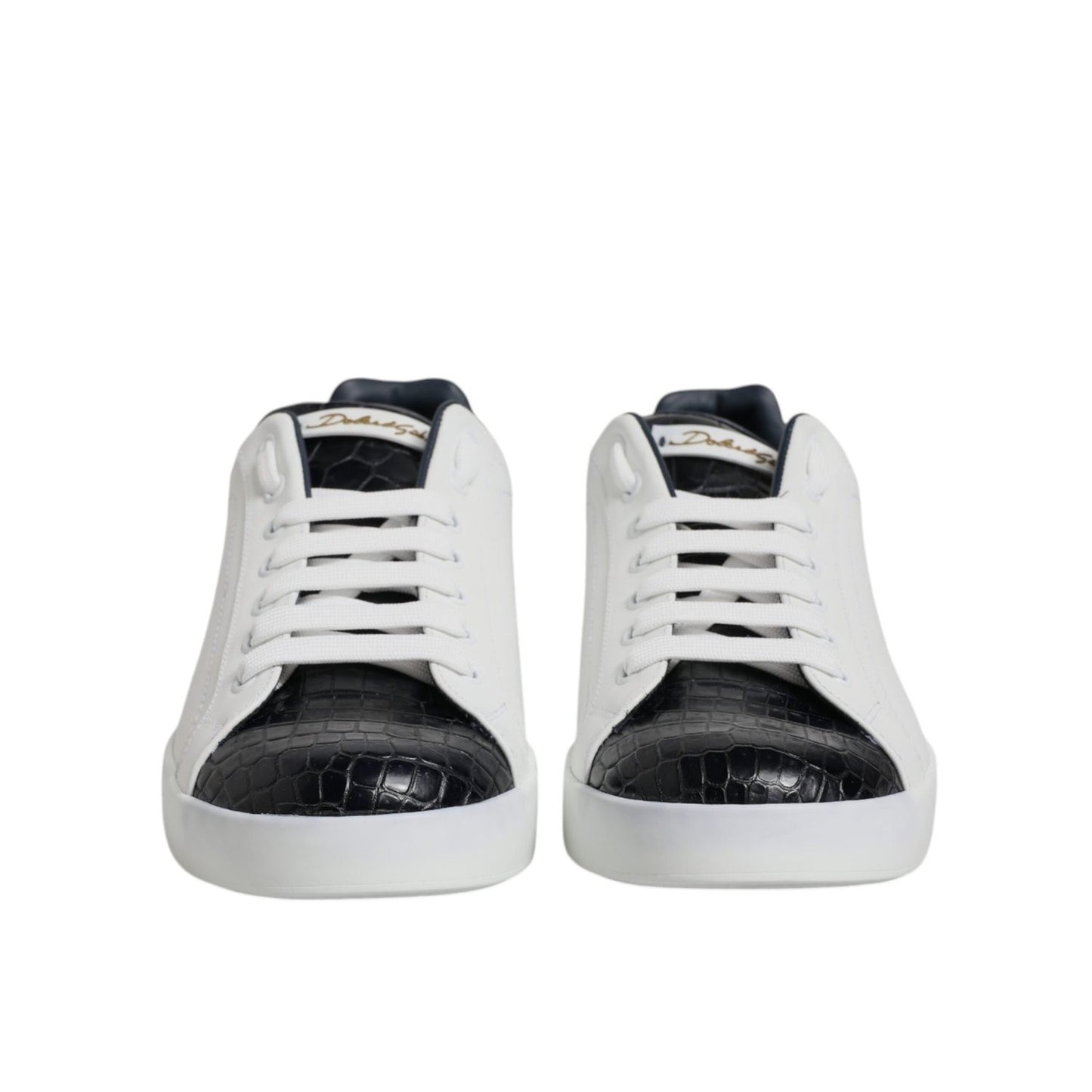 Dolce & Gabbana White Black Leather Portofino Sneaker Shoes