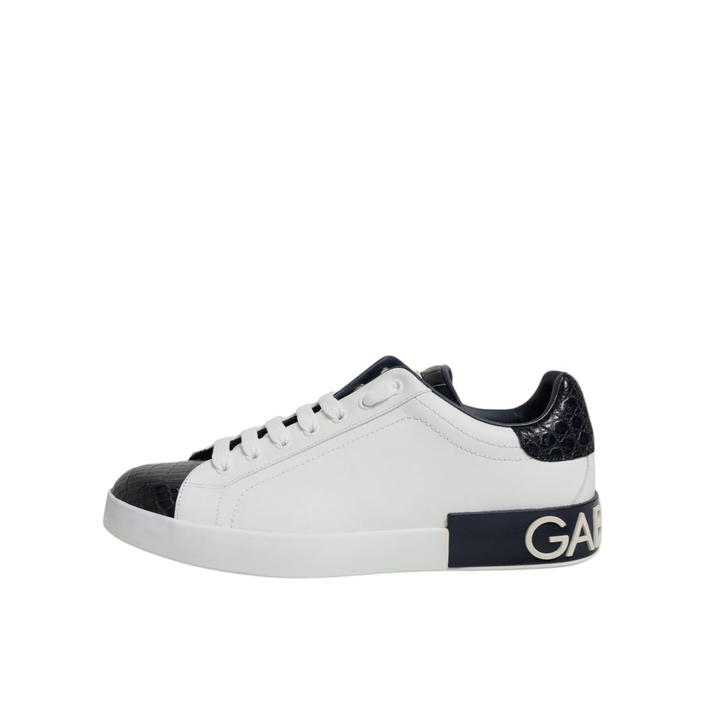 Dolce & Gabbana White Black Leather Portofino Sneaker Shoes