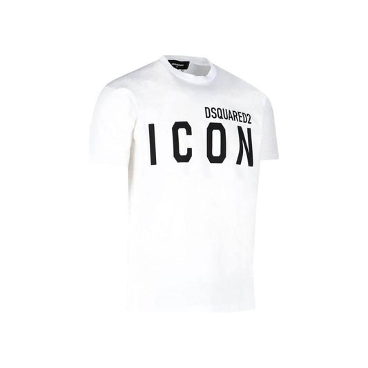 Dsquared² white cotton t-shirt with 'ICON' print, crew-neck, regular fit, 100% cotton.