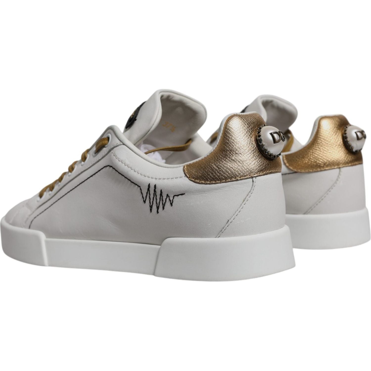 Dolce & Gabbana White Gold Leather Low Top Sneakers Shoes