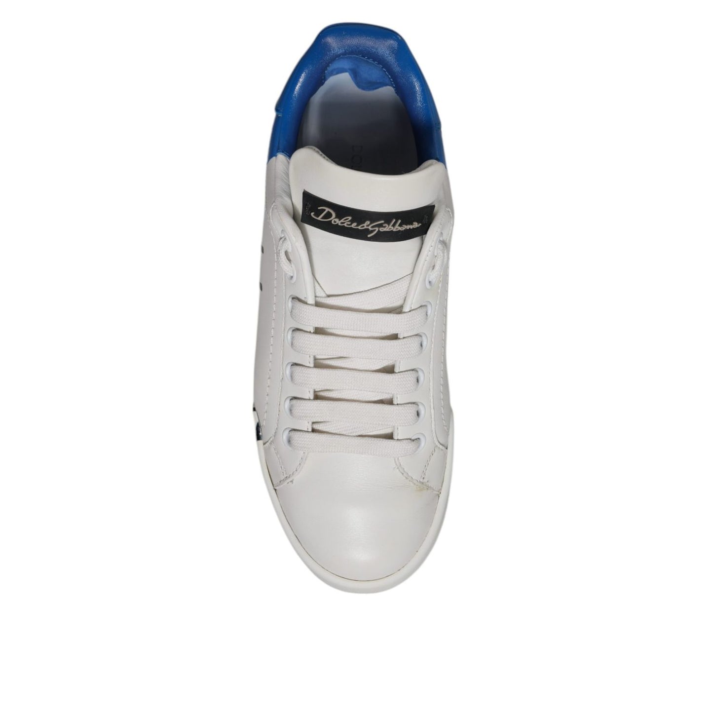 Dolce & Gabbana White Blue Logo Portofino Sneakers Shoes