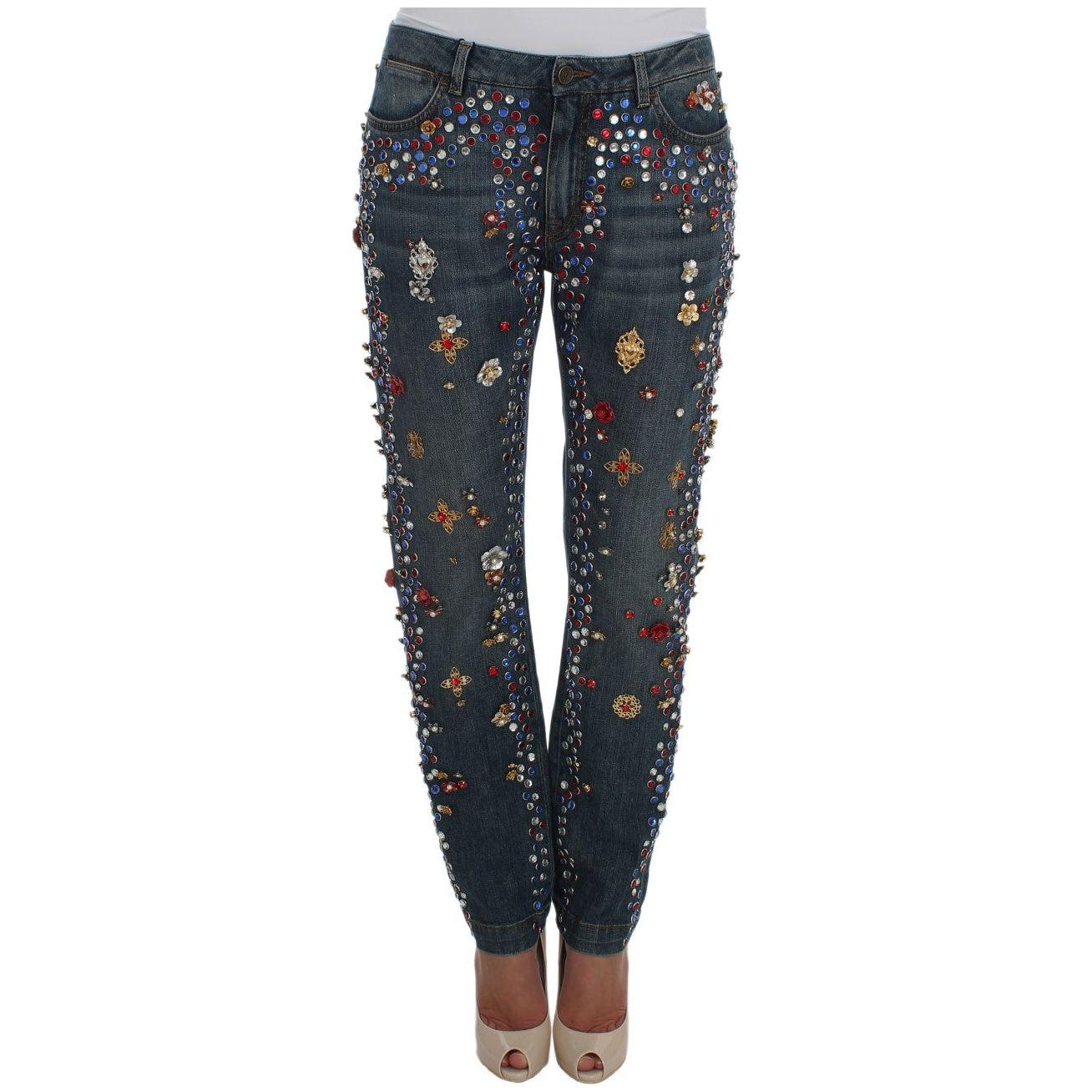 Dolce & Gabbana Crystal Roses Heart Embellished Jeans