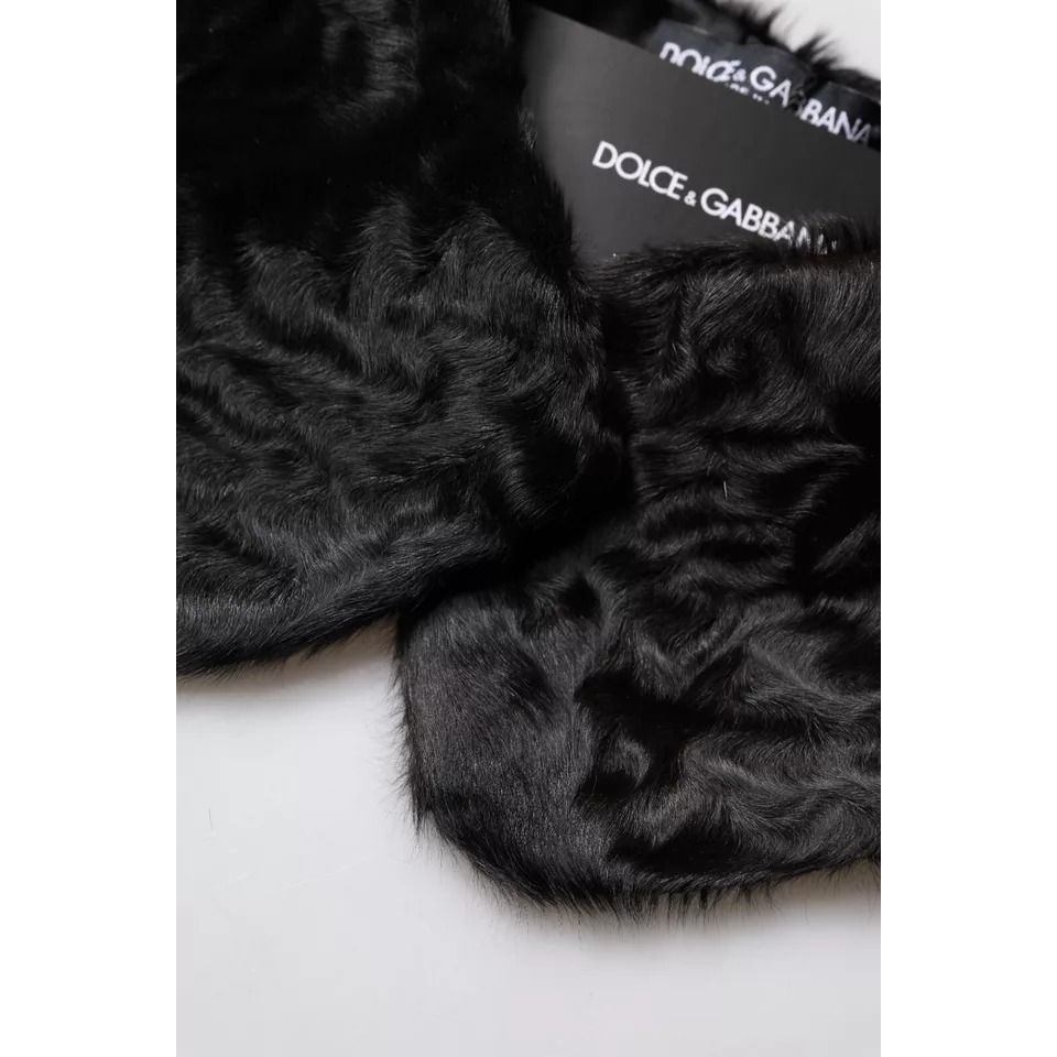 Dolce & Gabbana Black Lamb Fur Collar Women Neck Wrap Scarf