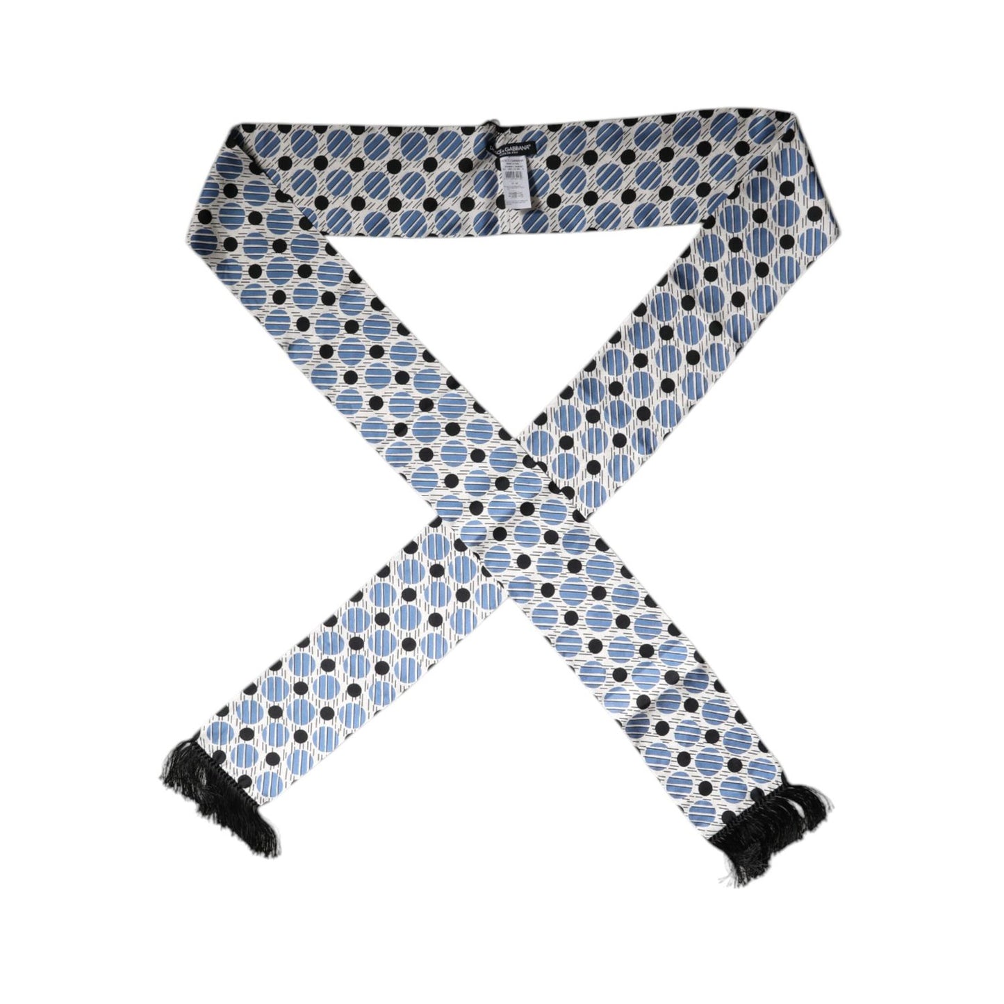 Dolce & Gabbana White Blue Polka Dotted Silk Skinny Scarf