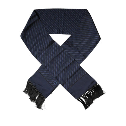 Dolce & Gabbana Dark Blue Fantasy Fringes Neck Wrap Scarf