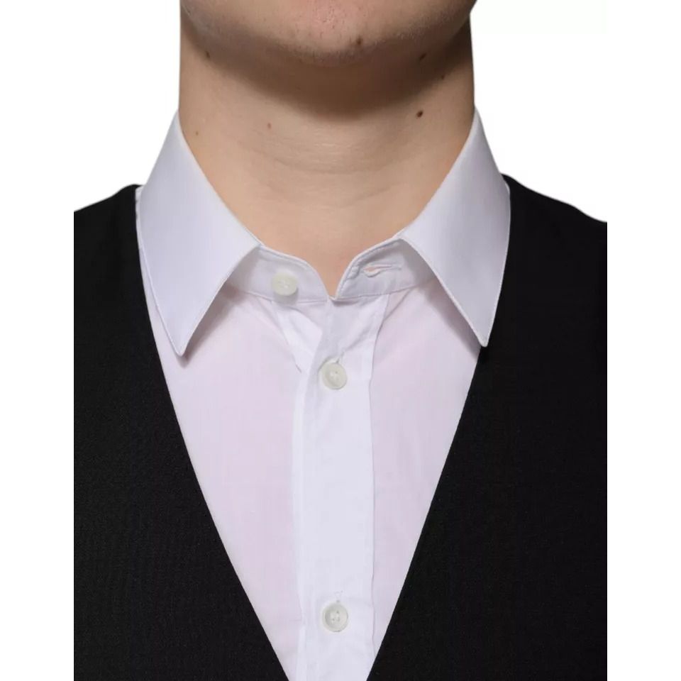 Dolce & Gabbana Black Wool Formal Dress Men Waistcoat Vest
