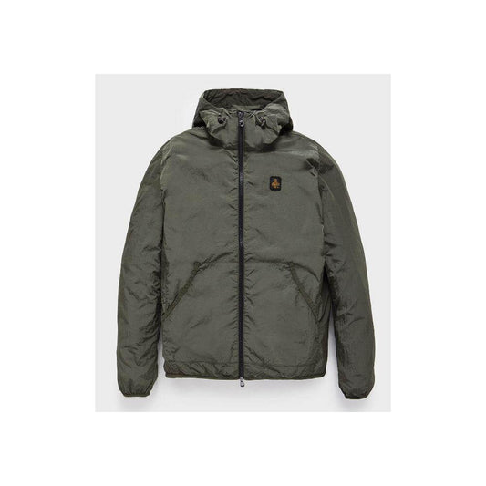 RefrigiWear green polyamide men's jacket with zipper, two outer pockets, and a sleek design. Ideal for contemporary summer wear.