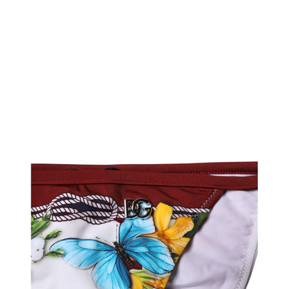 Dolce & Gabbana White Floral Print Swimsuit Bikini Bottom Swimwear