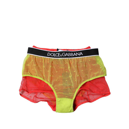 Dolce & Gabbana Red Yellow Tulle Mid Waist Panty Underwear