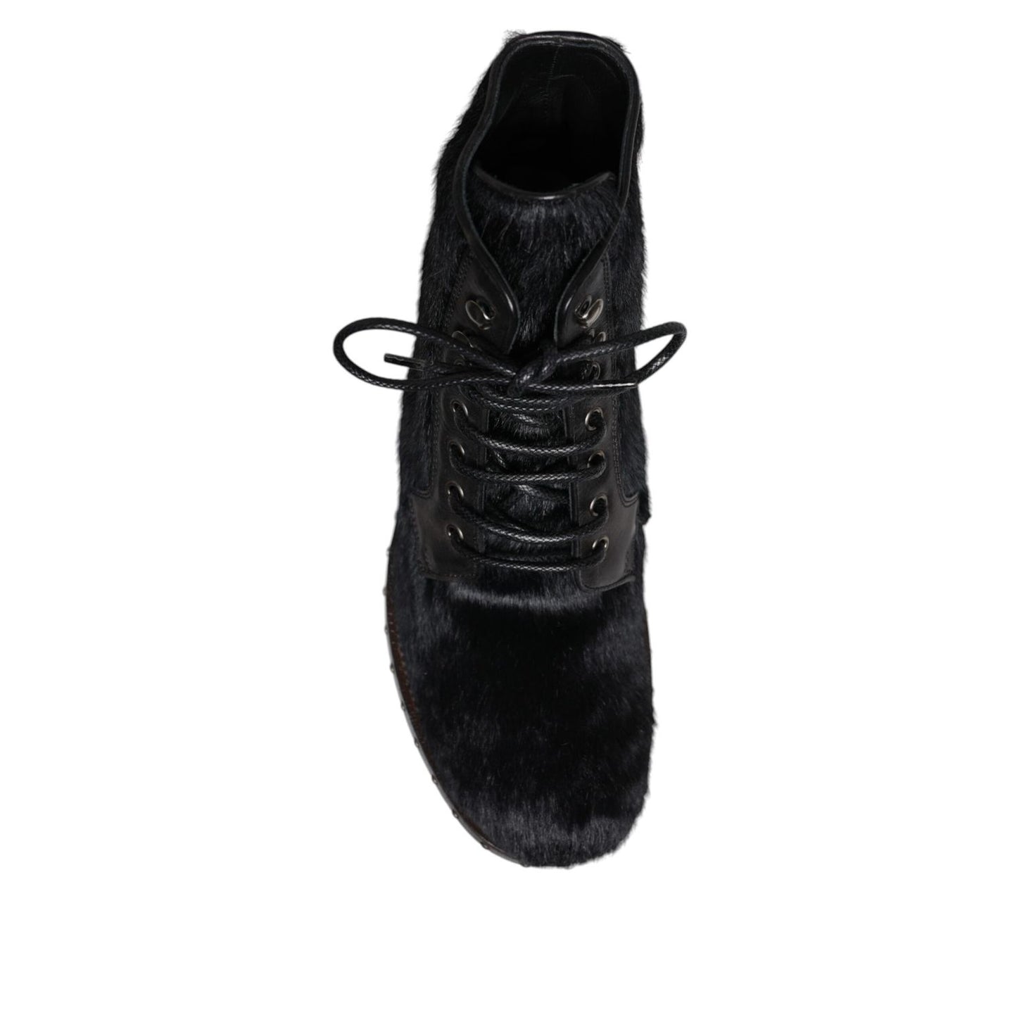 Dolce & Gabbana Black Pony Style Leather Mid Calf Boots Shoes