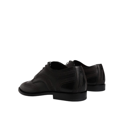 Dolce & Gabbana Black Embroidered Classic Leather Derby Dress Shoes
